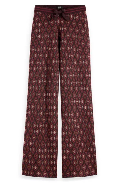 Scotch & Soda Jacquard Knit Pants In Dark Bordeaux