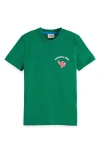 Scotch & Soda Kids' Baseball Organic Cotton Graphic T-shirt In Bright Green