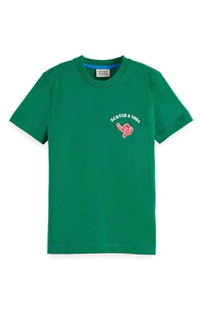 Scotch & Soda Kids' Baseball Organic Cotton Graphic T-shirt In Bright Green