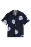 Scotch & Soda Boys' Allover Printed Short Sleeved Shirt - Little Kid, Big Kid In Baseball Navy
