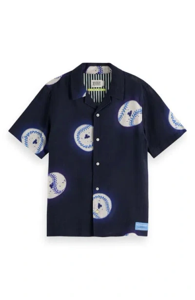 SCOTCH & SODA SCOTCH & SODA KIDS' BASEBALL PRINT SHORT SLEEVE BUTTON-UP SHIRT