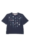 Scotch & Soda Kids' Floral Cotton Jersey Graphic T-shirt In After Midnight