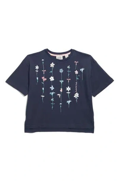 Scotch & Soda Kids' Floral Cotton Jersey Graphic T-shirt In After Midnight