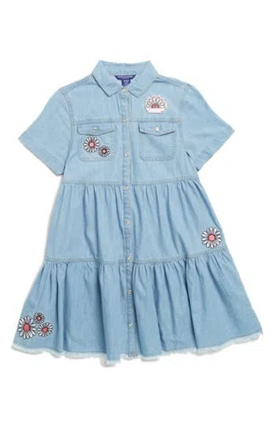 Scotch & Soda Kids' Floral Embroidered Denim Dress In Light Blue Wash - Denim