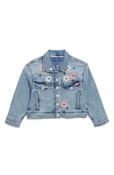 Scotch & Soda Kids' Floral Embroidered Denim Jacket In Light Blue Wash - Denim