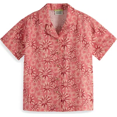 Scotch & Soda Kids' Floral Short Sleeve Cotton & Linen Button-up Shirt In 7971 Abstract Flora