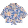Scotch & Soda Kids' Floral Tie Front Button-up Shirt In Riviera