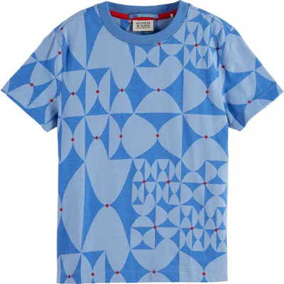 Scotch & Soda Kids' Geo Print Cotton T-shirt In Diamond Lake Blue