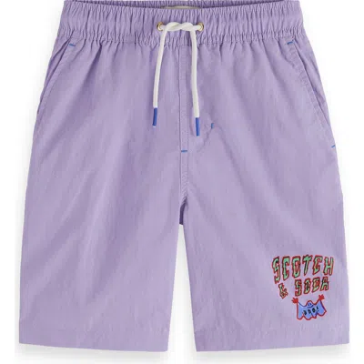 Scotch & Soda Kids' Logo Swim Trunks In Bright Lavende