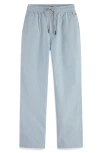 Scotch & Soda Kids' Loose Cotton & Linen Tapered Leg Drawstring Pants In Spring Blue