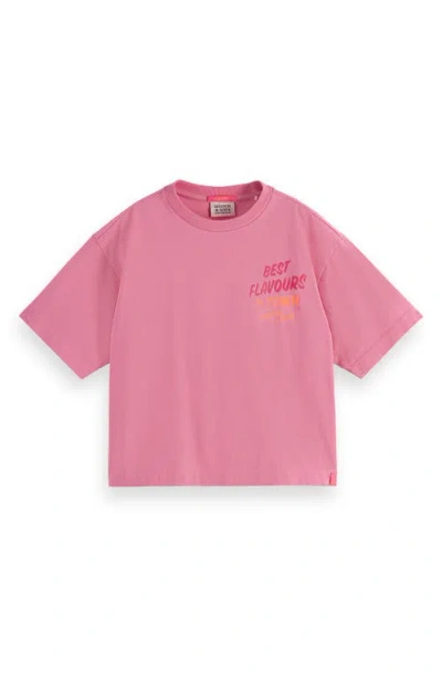 Scotch & Soda Kids' Loose Fit Cotton Graphic T-shirt In Cotton Candy