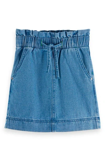 Scotch & Soda Kids' Paperbag Waist Denim Skirt In Washed Indigo