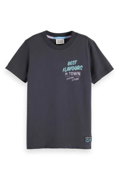 Scotch & Soda Kids' Regular Fit Cotton Graphic T-shirt In Washed Black