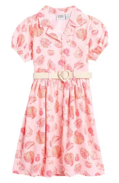 Scotch & Soda Kids' Shell Print Belted Shirtdress In Impatiens Pink