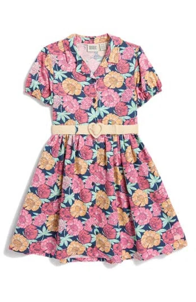 Scotch & Soda Kids' Short Sleeve Belted Shirtdress In Sargasso Sea