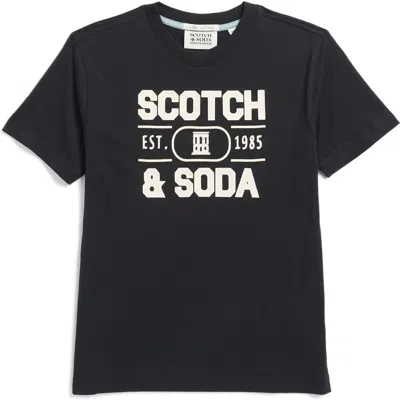Scotch & Soda Kids' Short Sleeve Graphic Print T-shirt In Black