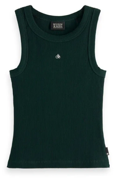 Scotch & Soda Kids' Rib Slim-fitting Vest In Amsterdam Green