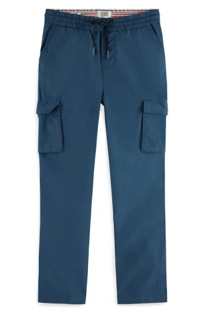 Scotch & Soda Kids' Straight Leg Cotton Cargo Pants In Atlantic Blue