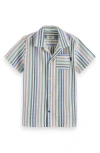 Scotch & Soda Striped Camp-collar Shirt In White/pastel