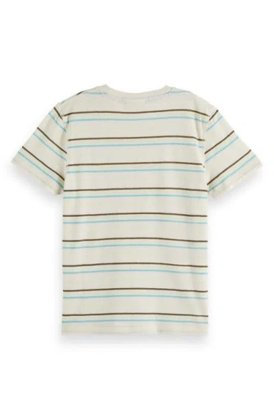 Scotch & Soda Kids' Stripe Cotton & Linen T-shirt In Light Beige