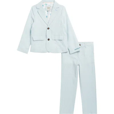 Scotch & Soda Kids' Stripe Machine Washable Cotton Blend Seersucker Suit In Sargasso Sea