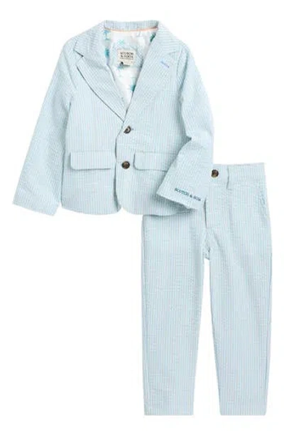 Scotch & Soda Kids' Stripe Machine Washable Cotton Blend Seersucker Suit In Sargasso Sea
