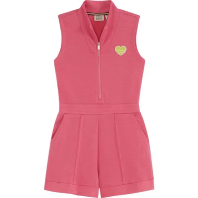 Scotch & Soda Kids' Tennis Appliqué Jersey Zip-up Romper In Desert Rose