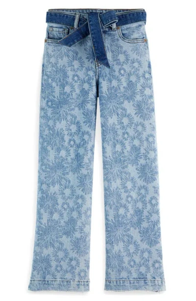 Scotch & Soda Kids' The Wave Floral Wide Leg Denim Jeans In Abstract Flora