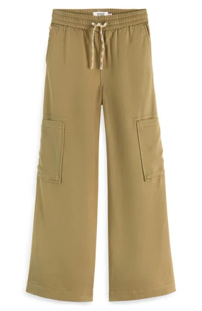 Scotch & Soda Kids' Wide Leg Cargo Pants In Washed Military