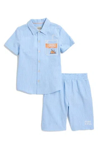 Scotch & Soda Kids' Yarn Dyed Seersucker Short Sleeve Button-up Shirt & Shorts Set In Riviera