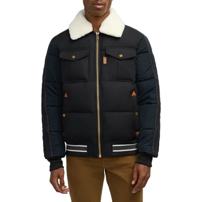 Scotch & Soda Kive Faux Shearling Collar Water Repellent Puffer Jacket In Black