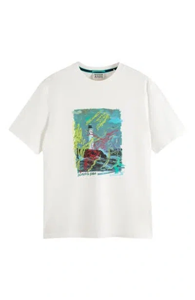 Scotch & Soda Lighthouse Graphic T-shirt In White Traditional