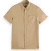 Scotch & Soda Linen Short Sleeve Button-up Shirt In Tannin