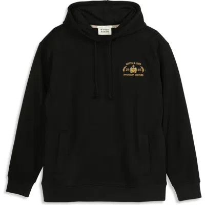 Scotch & Soda Logo Fleece Hoodie In Black