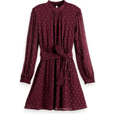 Scotch & Soda Long Sleeve Metallic Minidress In Dark Grape