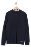 Scotch & Soda Long Sleeve Slub Knit Henley In Dark Blue