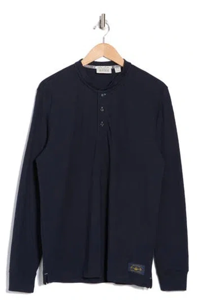 Scotch & Soda Long Sleeve Slub Knit Henley In Dark Blue