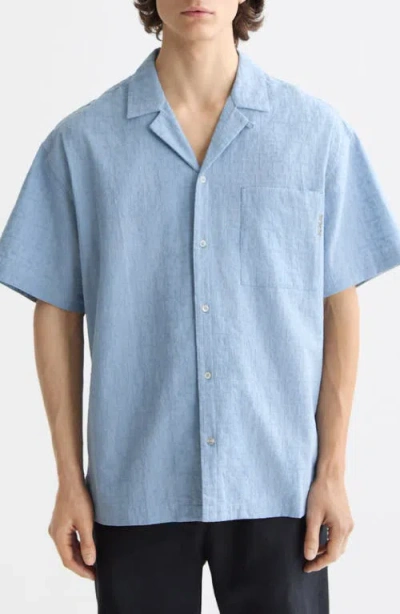 Scotch & Soda Macys Cross-stitch Camp Shirt In Faded Denim