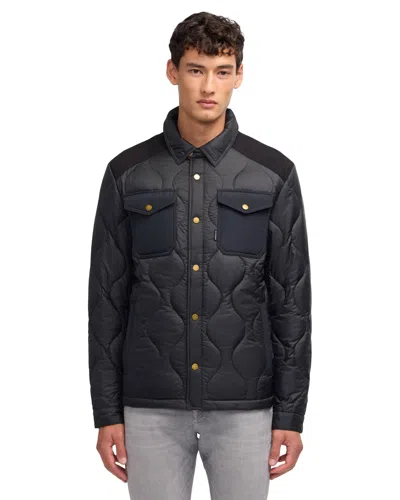 Scotch & Soda Ivik Padded Colorblocked Snap Front Shirt Jacket In Black