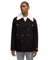 Scotch & Soda Men's Izak Double Breasted Peacoat With Removable Fleece Collar In Black