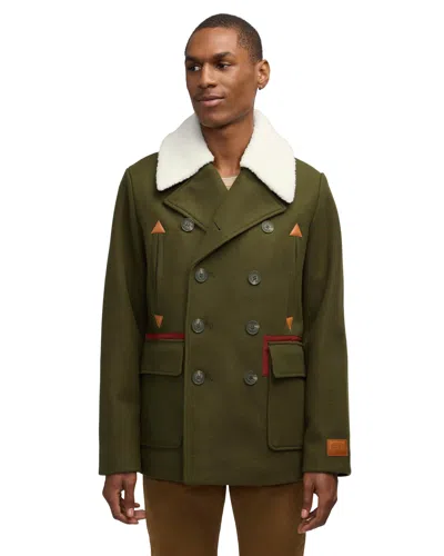 SCOTCH & SODA SCOTCH & SODA MEN'S IZAK PEACOAT WITH CONTRAST DETAIL AND REMOVABLE COLLAR