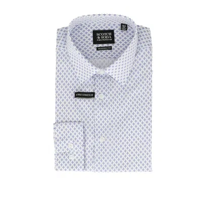 Scotch & Soda Mens White/blue Dress Shirt In Multi