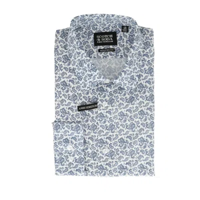 Scotch & Soda Mens White/navy Dress Shirt In Multi