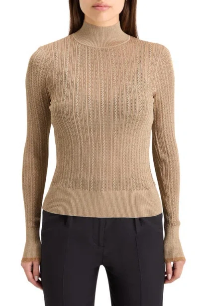 Scotch & Soda Metallic Pointelle Turtleneck Sweater In Gold