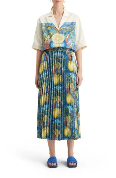 Scotch & Soda Mixed Print Pleated Satin Skirt In Embassy Tree Aop