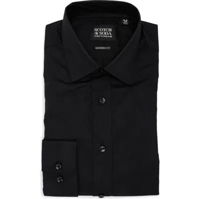 Scotch & Soda Modern Fit Stretch Cotton Dress Shirt In Black