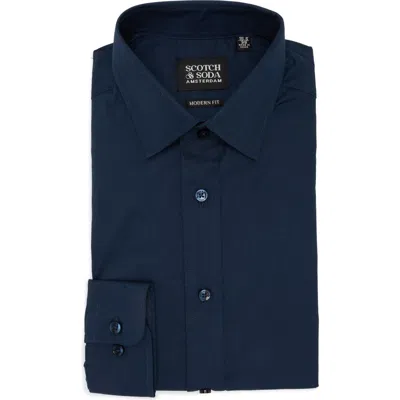 Scotch & Soda Modern Fit Stretch Cotton Dress Shirt In Navy