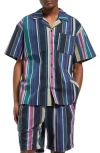 Scotch & Soda Multicolor Stripe Camp Shirt In Black Multi Stripe