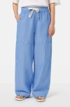 Scotch & Soda Noa High Waist Wide Leg Cotton & Linen Cargo Pants In Blue And White Pin Stripe