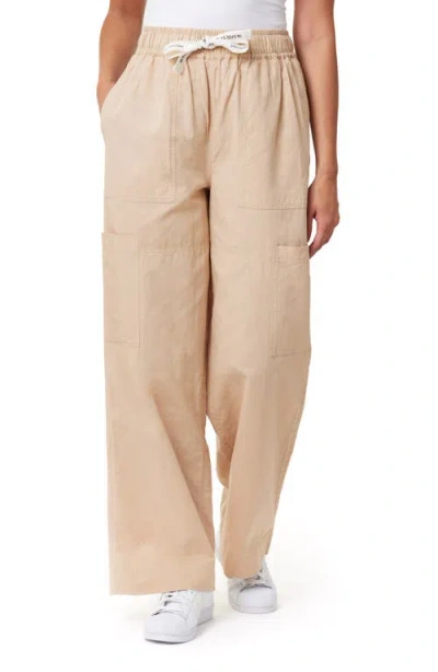 Scotch & Soda Noa High Waist Wide Leg Cotton & Linen Cargo Pants In Soft Camel